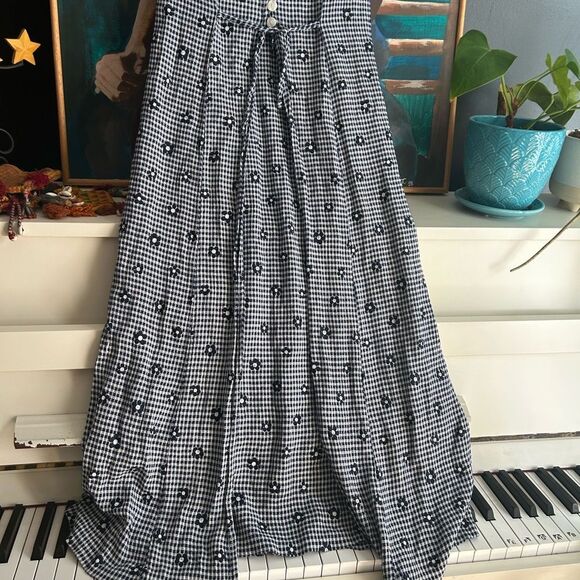 Vintage Studio London Blue and White Boho Floral Checkered Maxi Dress M - Picture 4 of 16